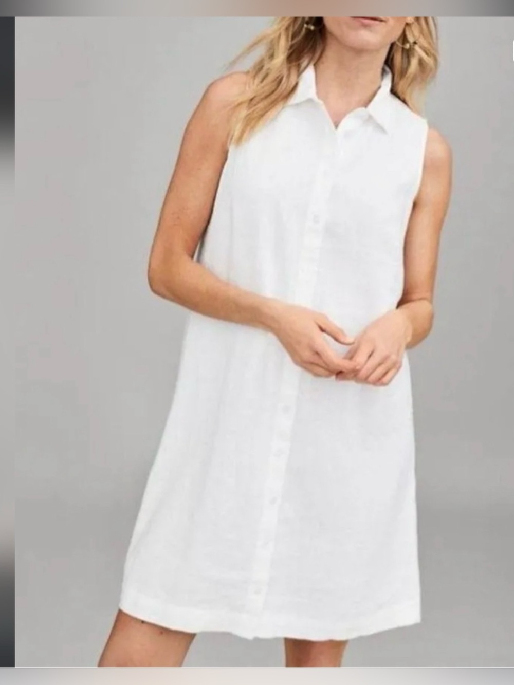 Garnet Hill White Linen Sleeveless Button-Front Mini Dress